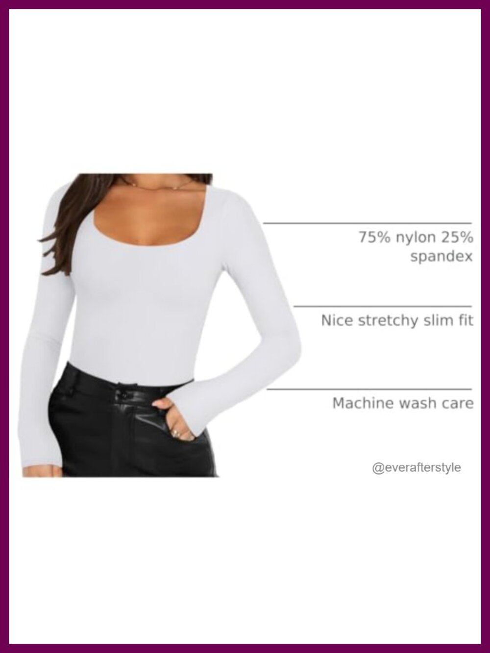 Square Neck Long Sleeve Double Lined Tops - Picture 3 of 6